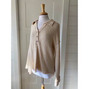 BKE Collared Cream Sweater Top Small